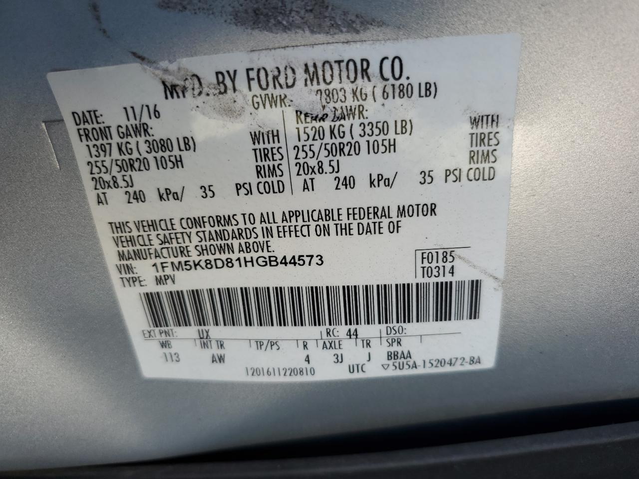 1FM5K8D81HGB44573 2017 Ford Explorer Xlt