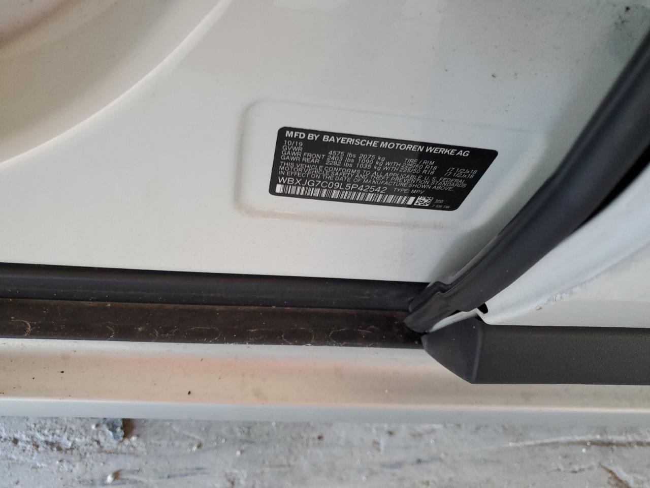 WBXJG7C09L5P42542 2020 BMW X1 Sdrive28I