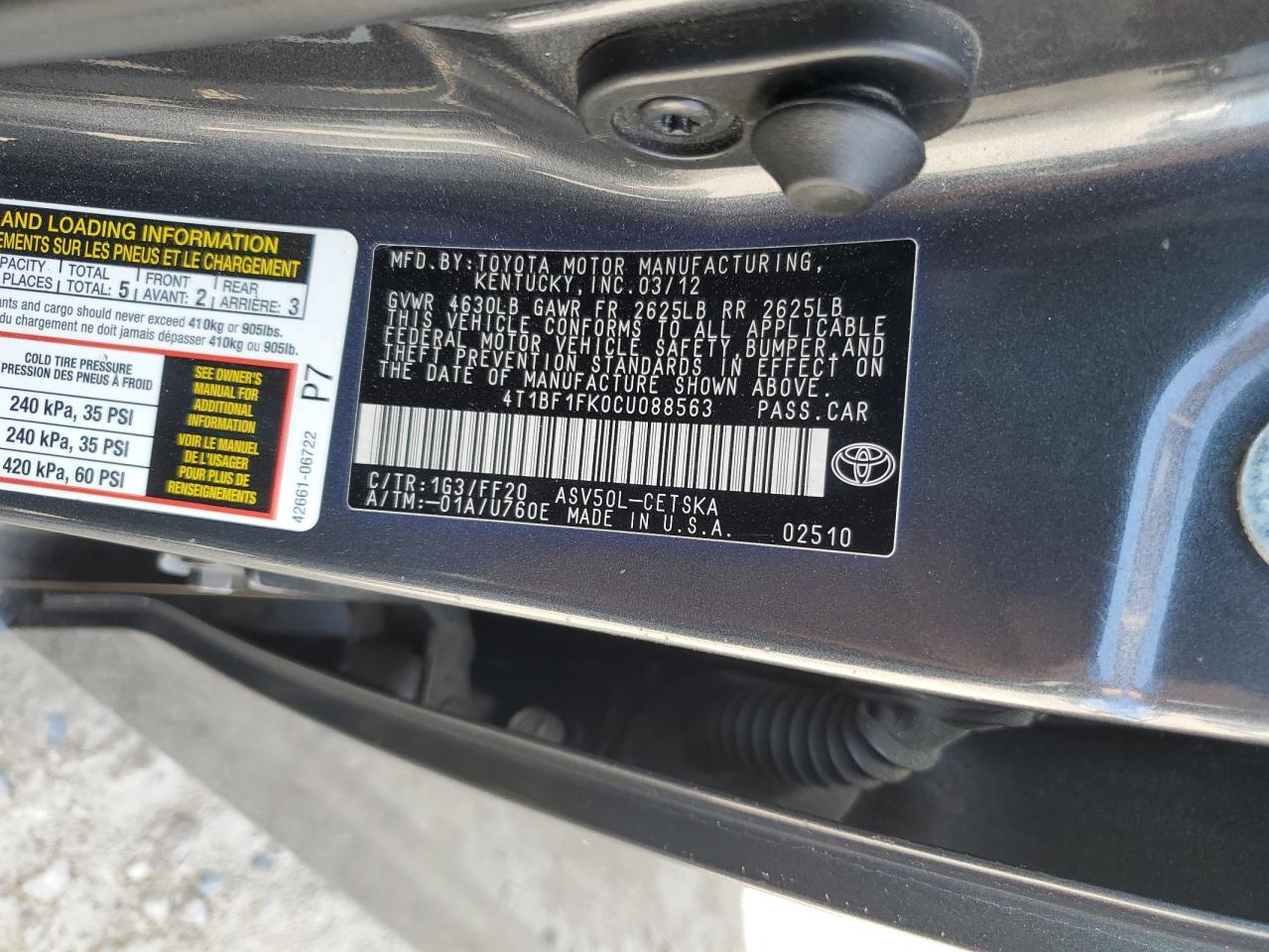 4T1BF1FK0CU088563 2012 Toyota Camry Base