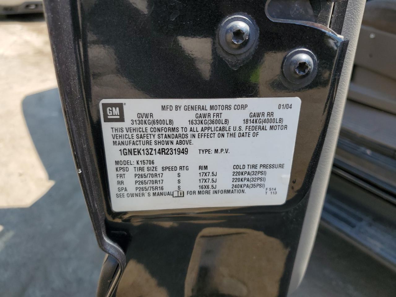 1GNEK13Z14R231949 2004 Chevrolet Tahoe K1500