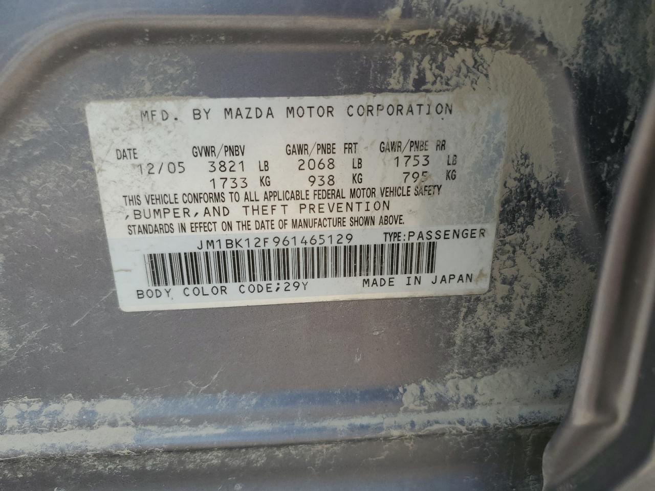 JM1BK12F961465129 2006 Mazda 3 I
