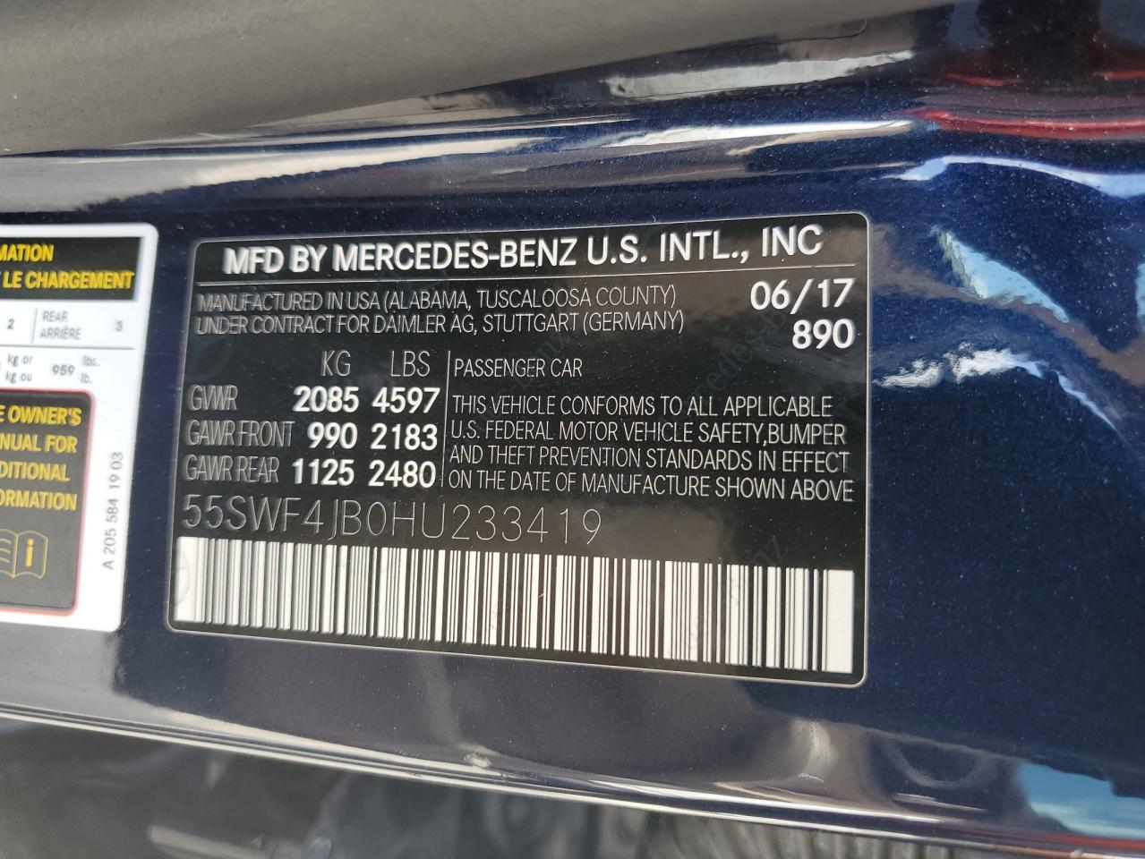 55SWF4JB0HU233419 2017 Mercedes-Benz C 300