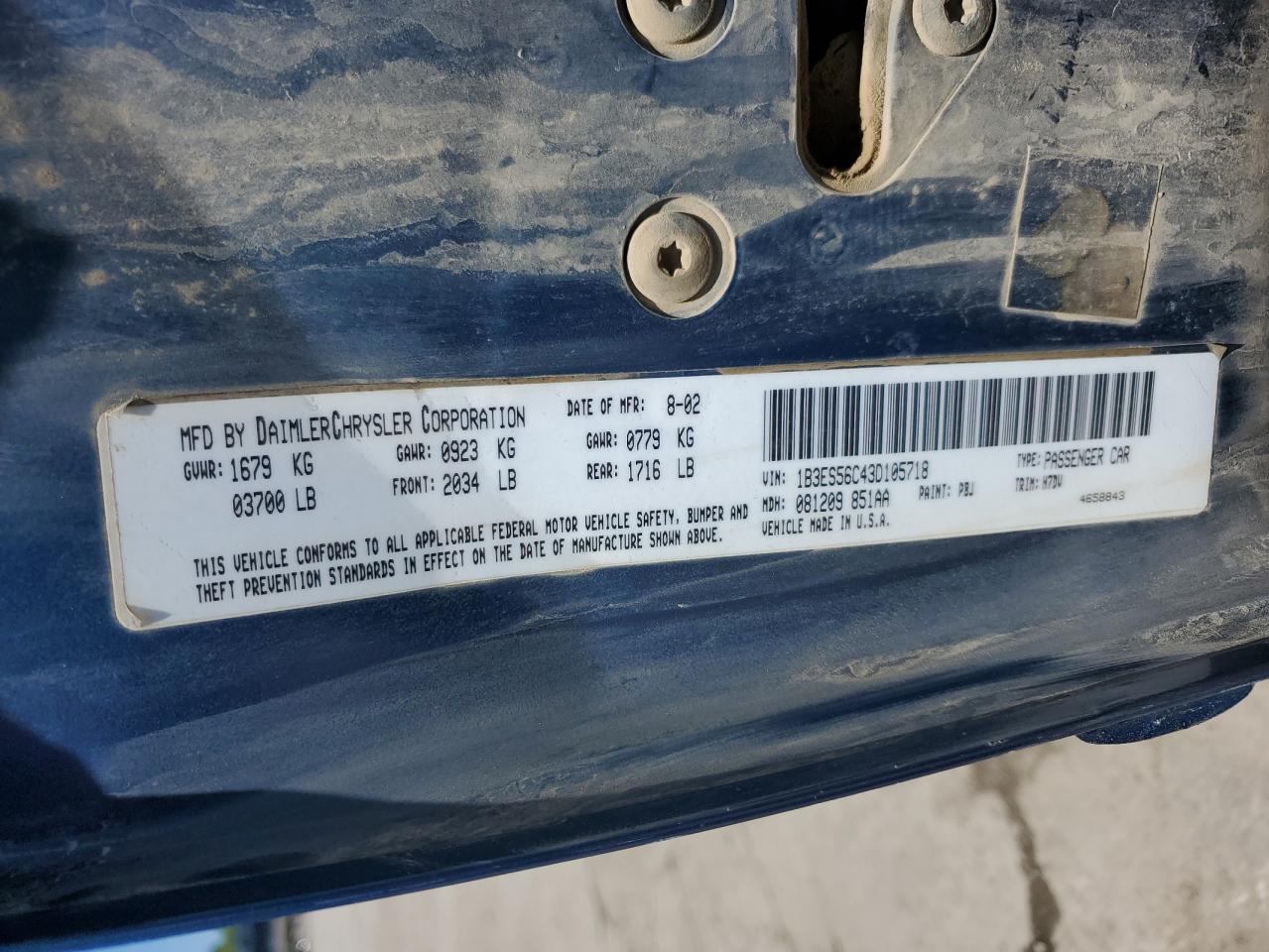 1B3ES56C43D105718 2003 Dodge Neon Sxt