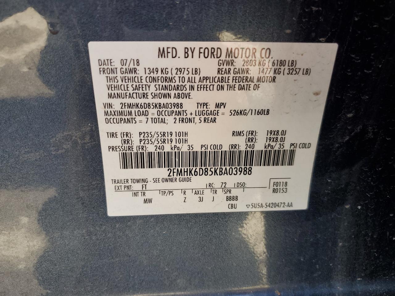 2FMHK6D85KBA03988 2019 Ford Flex Limited