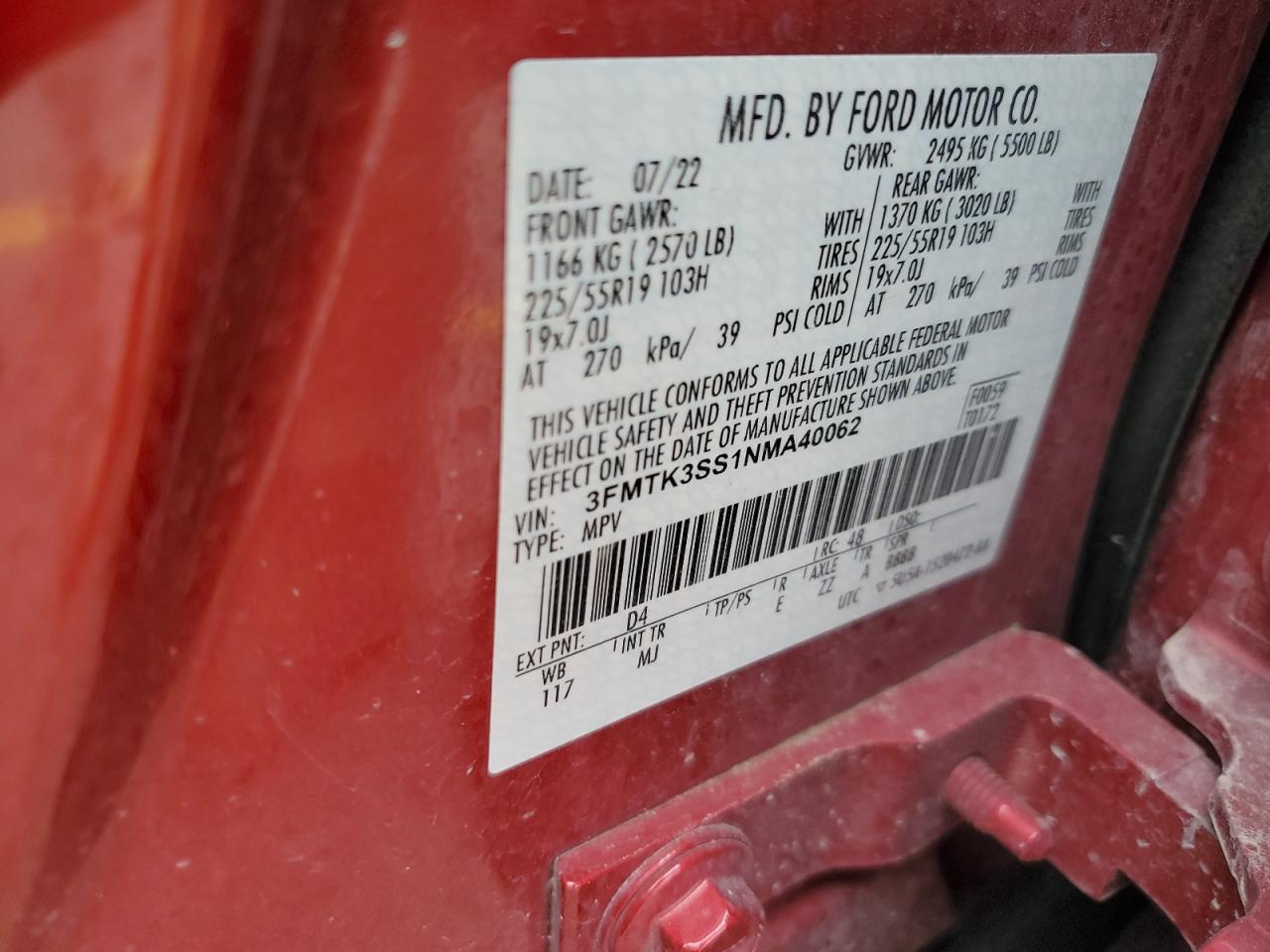 3FMTK3SS1NMA40062 2022 Ford Mustang Mach-E Premium