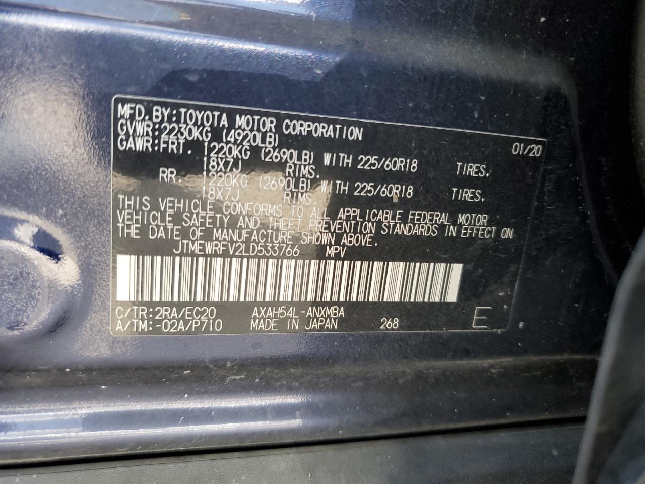 JTMEWRFV2LD533766 2020 Toyota Rav4 Xse