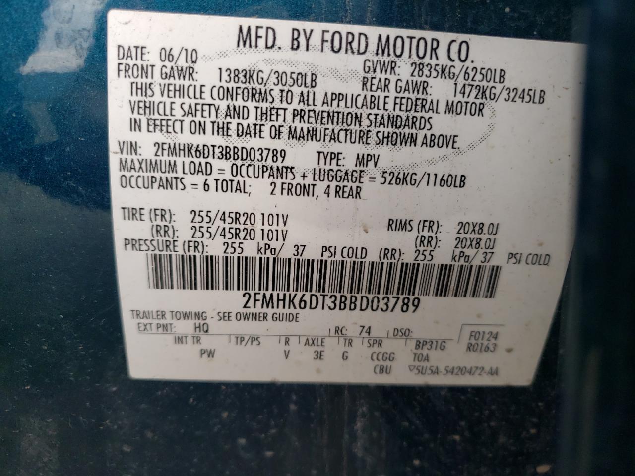 2FMHK6DT3BBD03789 2011 Ford Flex Limited