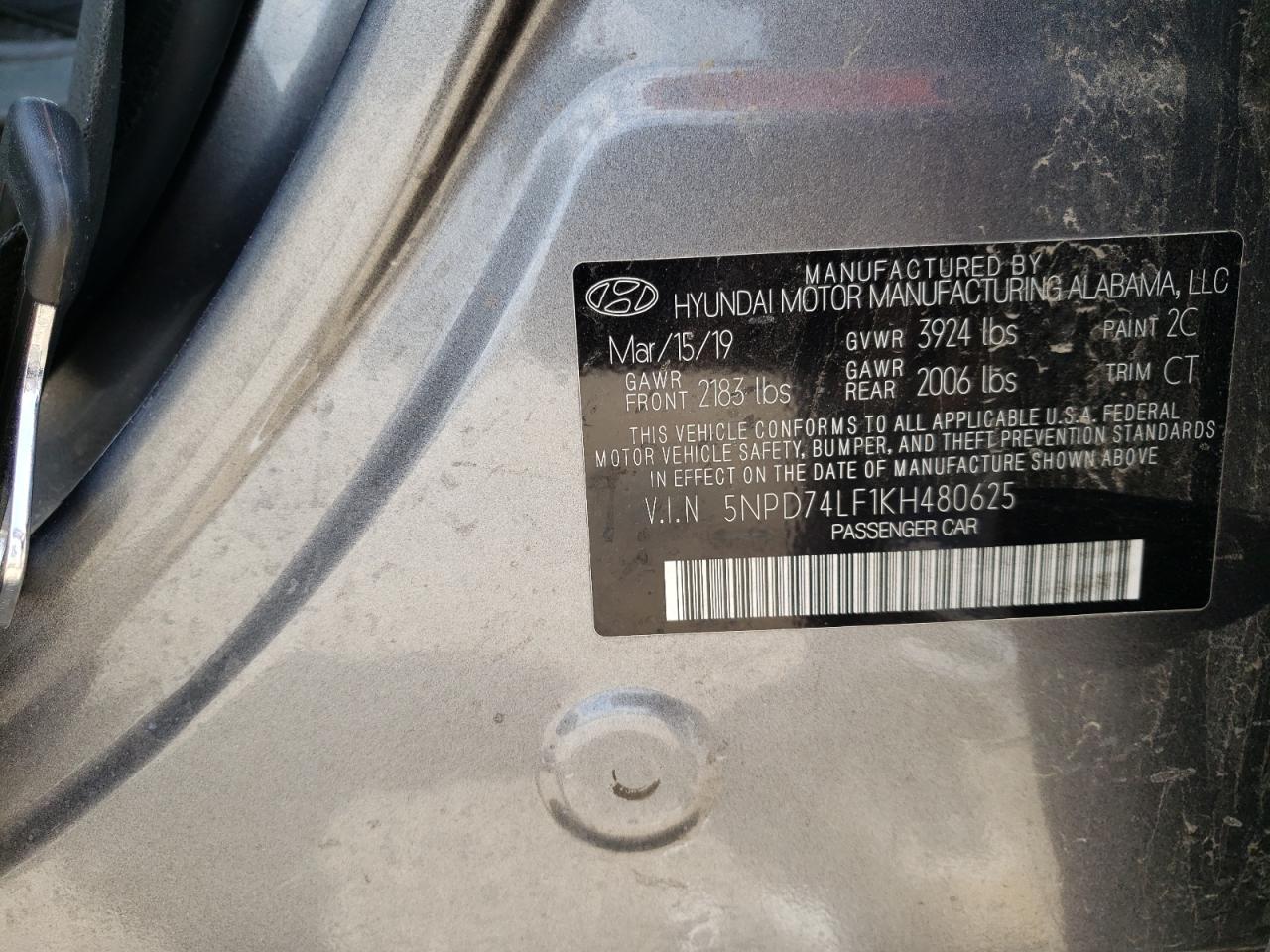 5NPD74LF1KH480625 2019 Hyundai Elantra Se