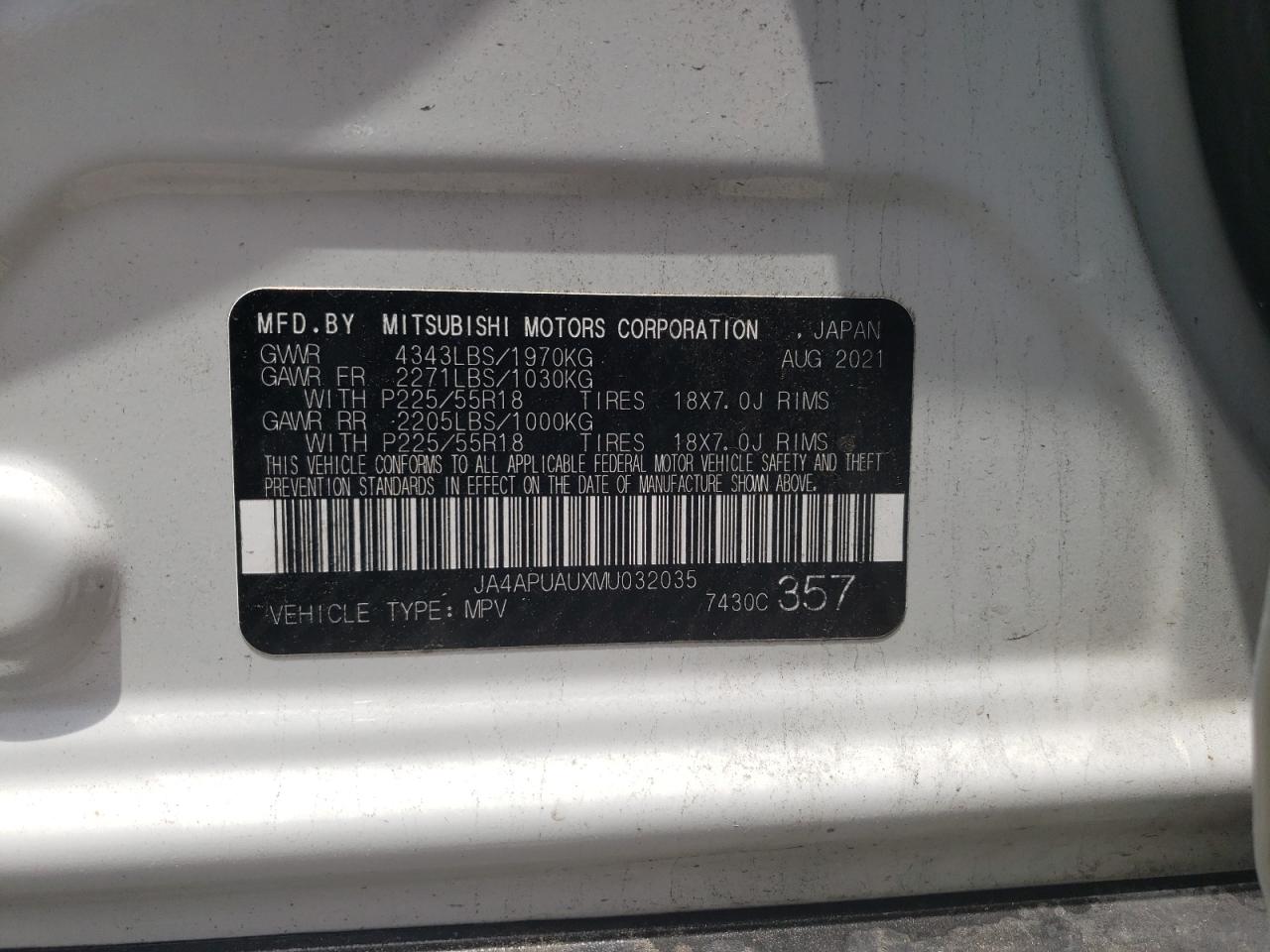 JA4APUAUXMU032035 2021 Mitsubishi Outlander Sport Es