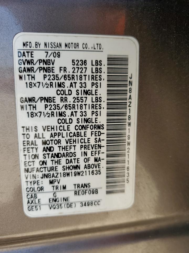 JN8AZ18W19W211635 2009 Nissan Murano S