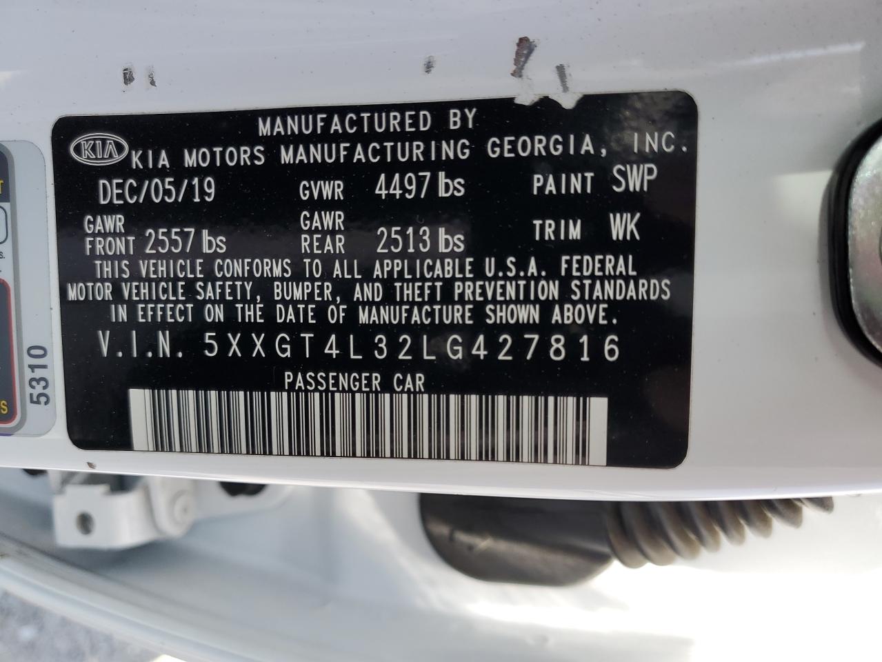 5XXGT4L32LG427816 2020 Kia Optima Lx