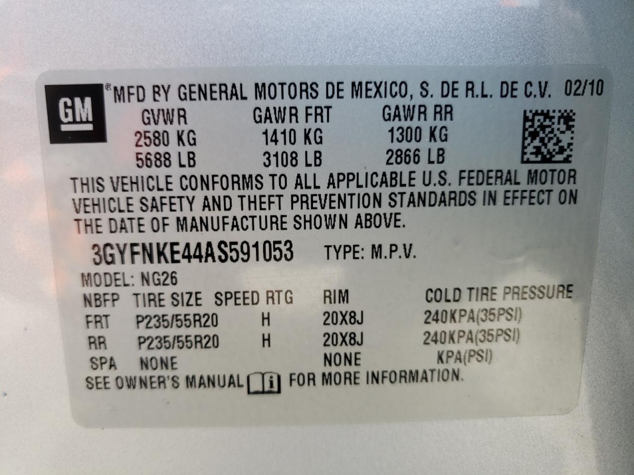 3GYFNKE44AS591053 2010 Cadillac Srx Premium Collection