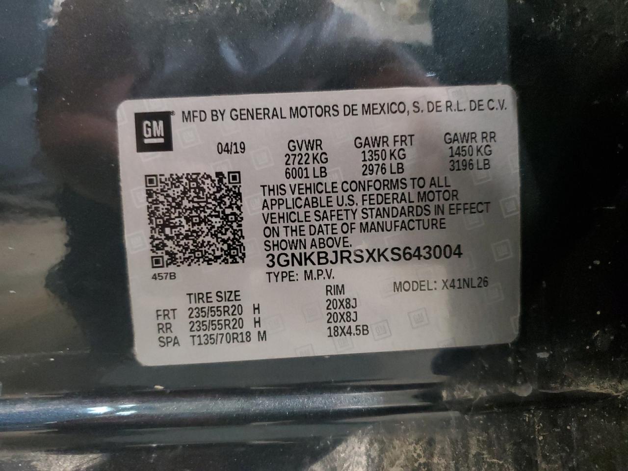 3GNKBJRSXKS643004 2019 Chevrolet Blazer Rs