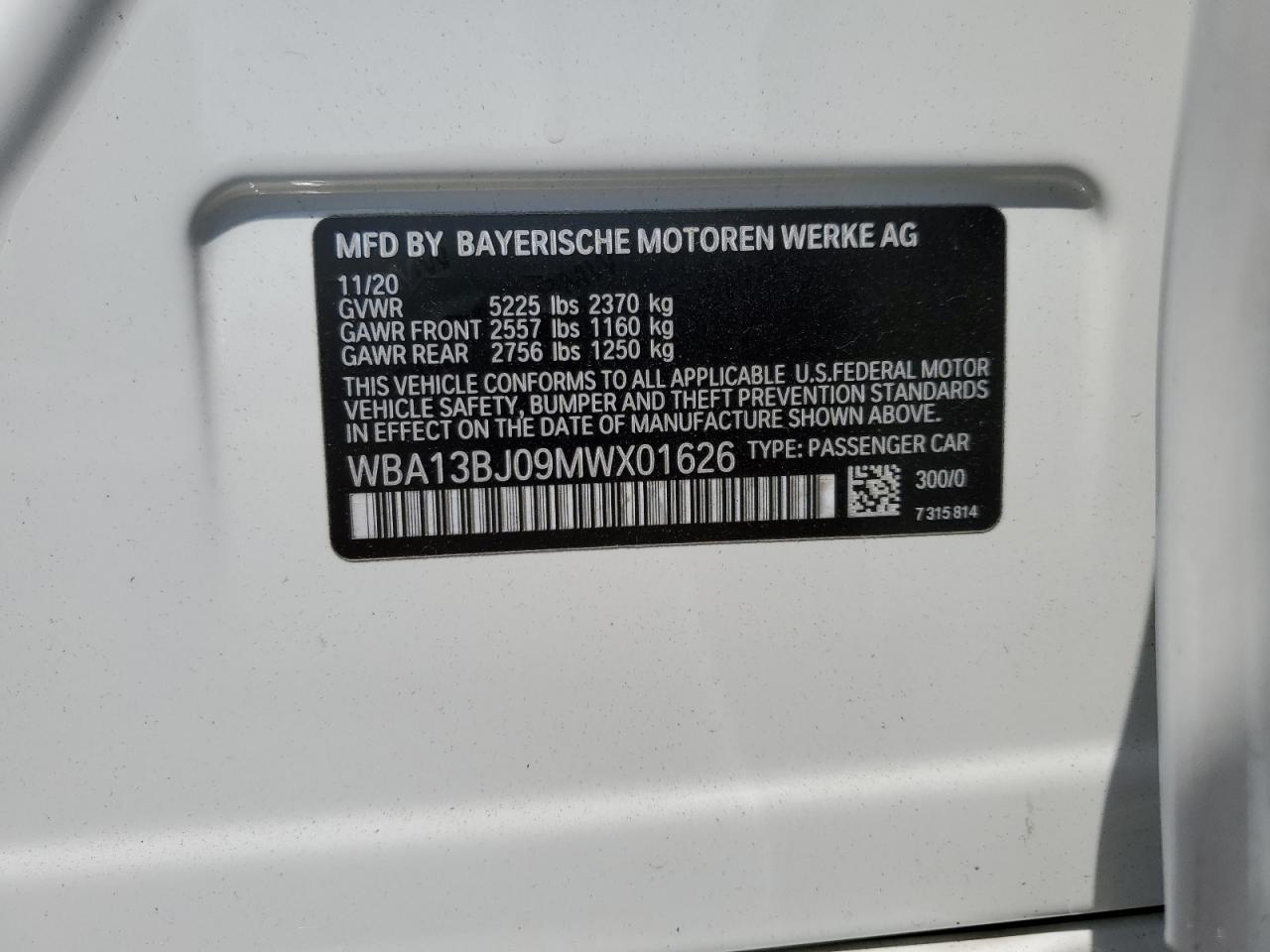 WBA13BJ09MWX01626 2021 BMW 530 Xi