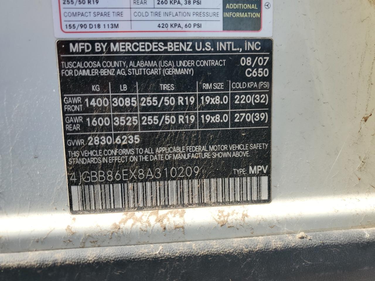 4JGBB86EX8A310209 2008 Mercedes-Benz Ml 350