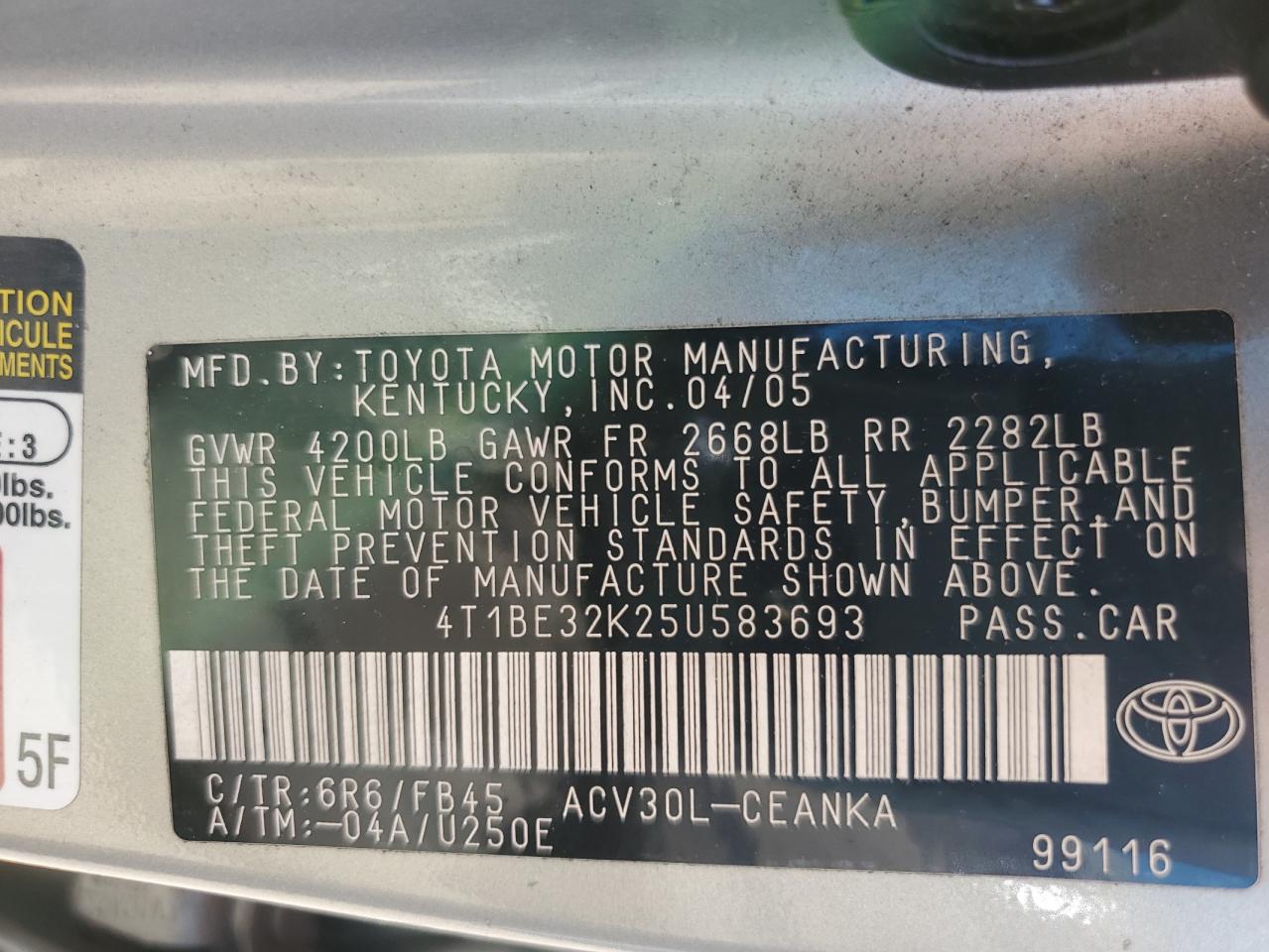 4T1BE32K25U583693 2005 Toyota Camry Le