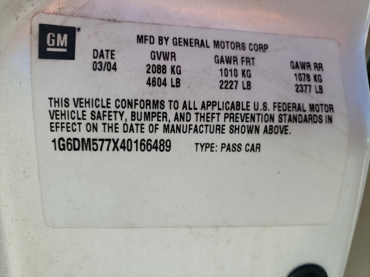 1G6DM577X40166489 2004 Cadillac Cts