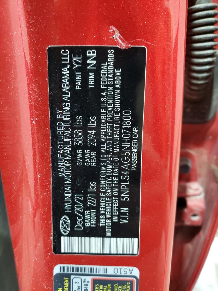 5NPLS4AG5NH071800 2022 Hyundai Elantra Sel