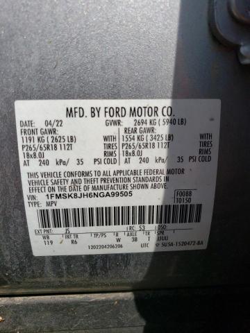 2022 Ford Explorer Timberline VIN: 1FMSK8JH6NGA99505 Lot: 57228614