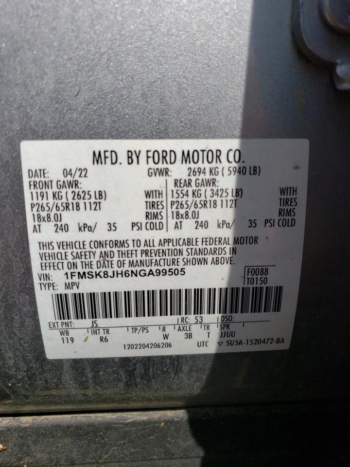 1FMSK8JH6NGA99505 2022 Ford Explorer Timberline