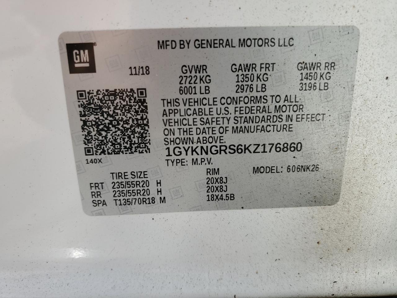 1GYKNGRS6KZ176860 2019 Cadillac Xt5 Platinum