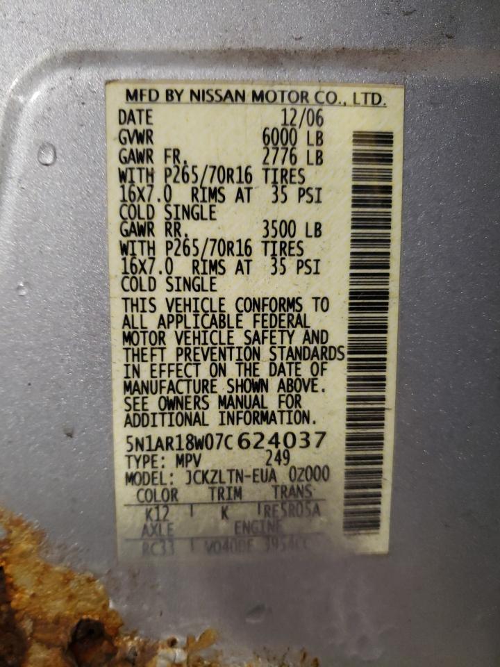 5N1AR18W07C624037 2007 Nissan Pathfinder Le