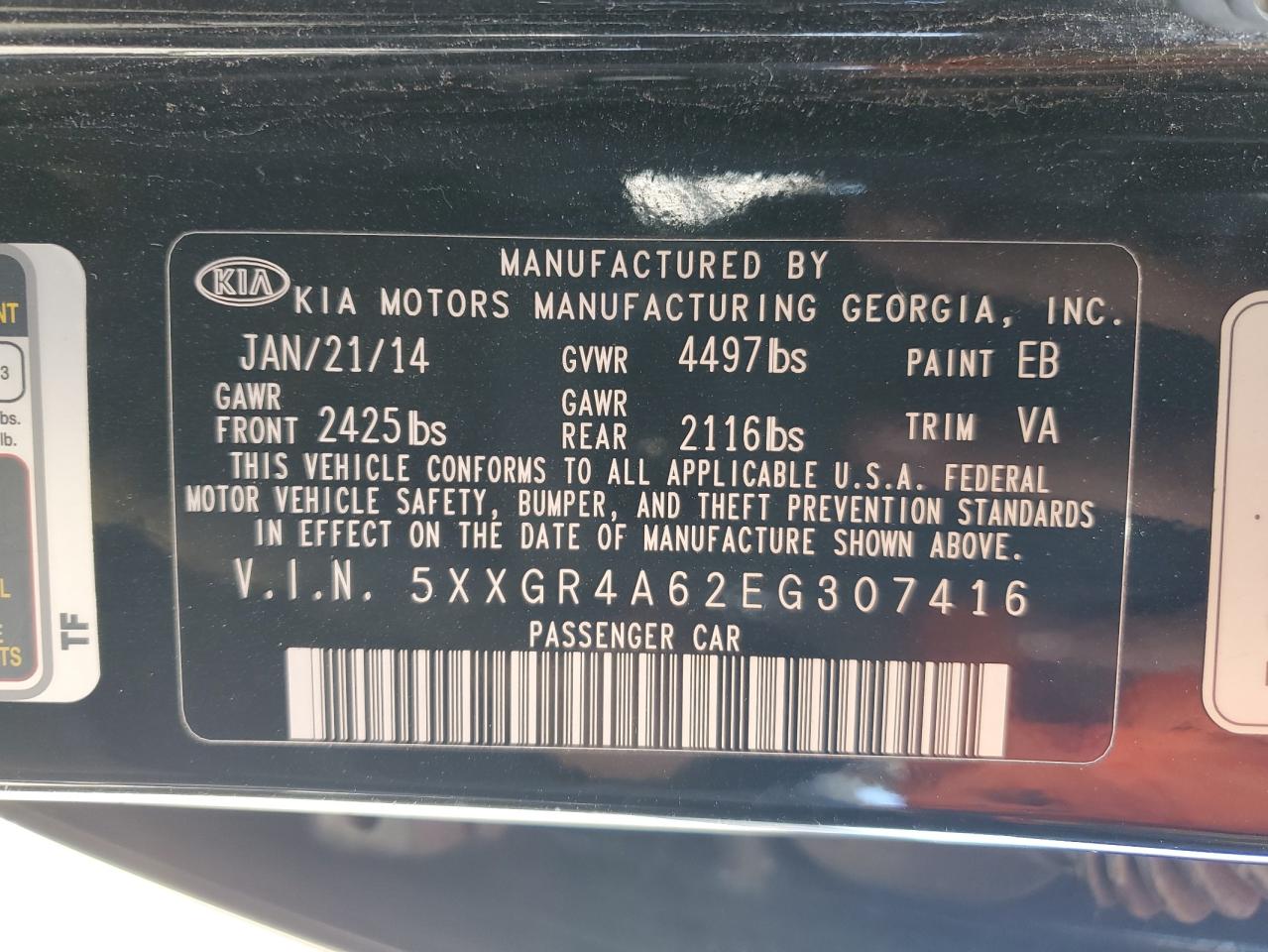 5XXGR4A62EG307416 2014 Kia Optima Sx