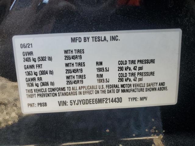 2021 Tesla Model Y VIN: 5YJYGDEE6MF214430 Lot: 60051054