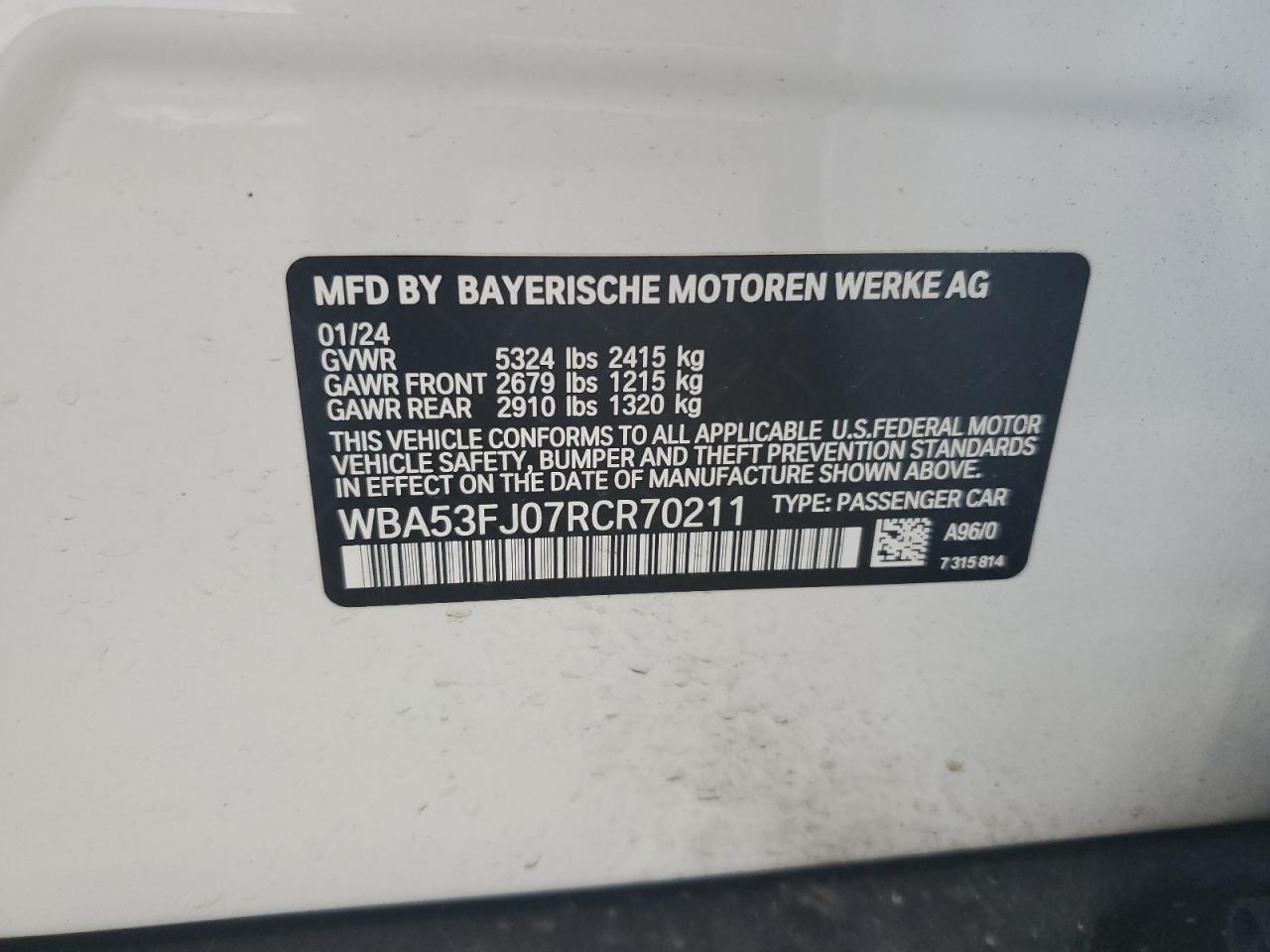 WBA53FJ07RCR70211 2024 BMW 530 Xi