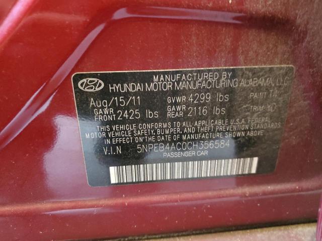 2012 Hyundai Sonata Gls VIN: 5NPEB4AC0CH356584 Lot: 58072794