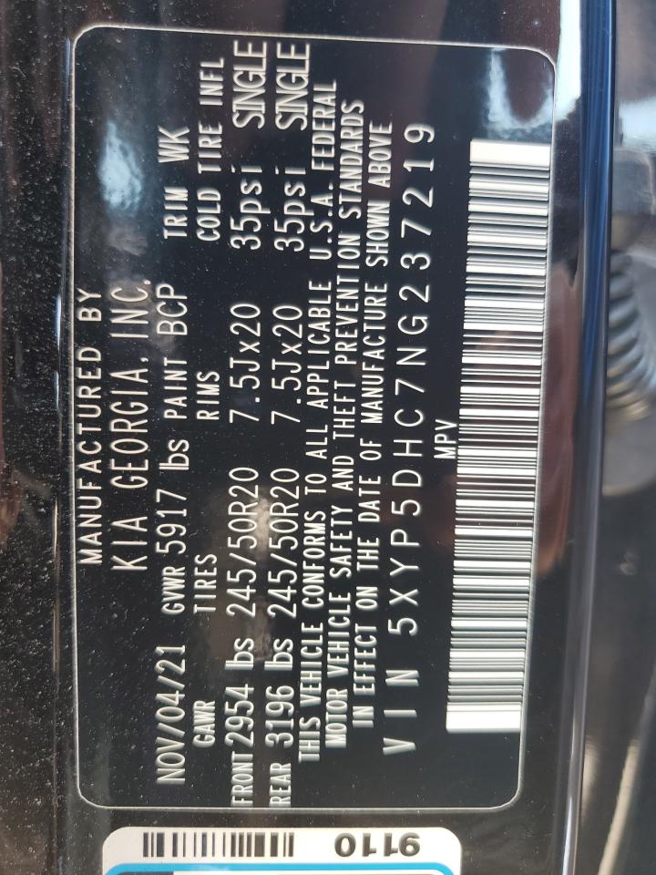 5XYP5DHC7NG237219 2022 Kia Telluride Sx