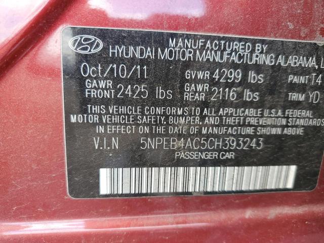 2012 Hyundai Sonata Gls VIN: 5NPEB4AC5CH393243 Lot: 58330784