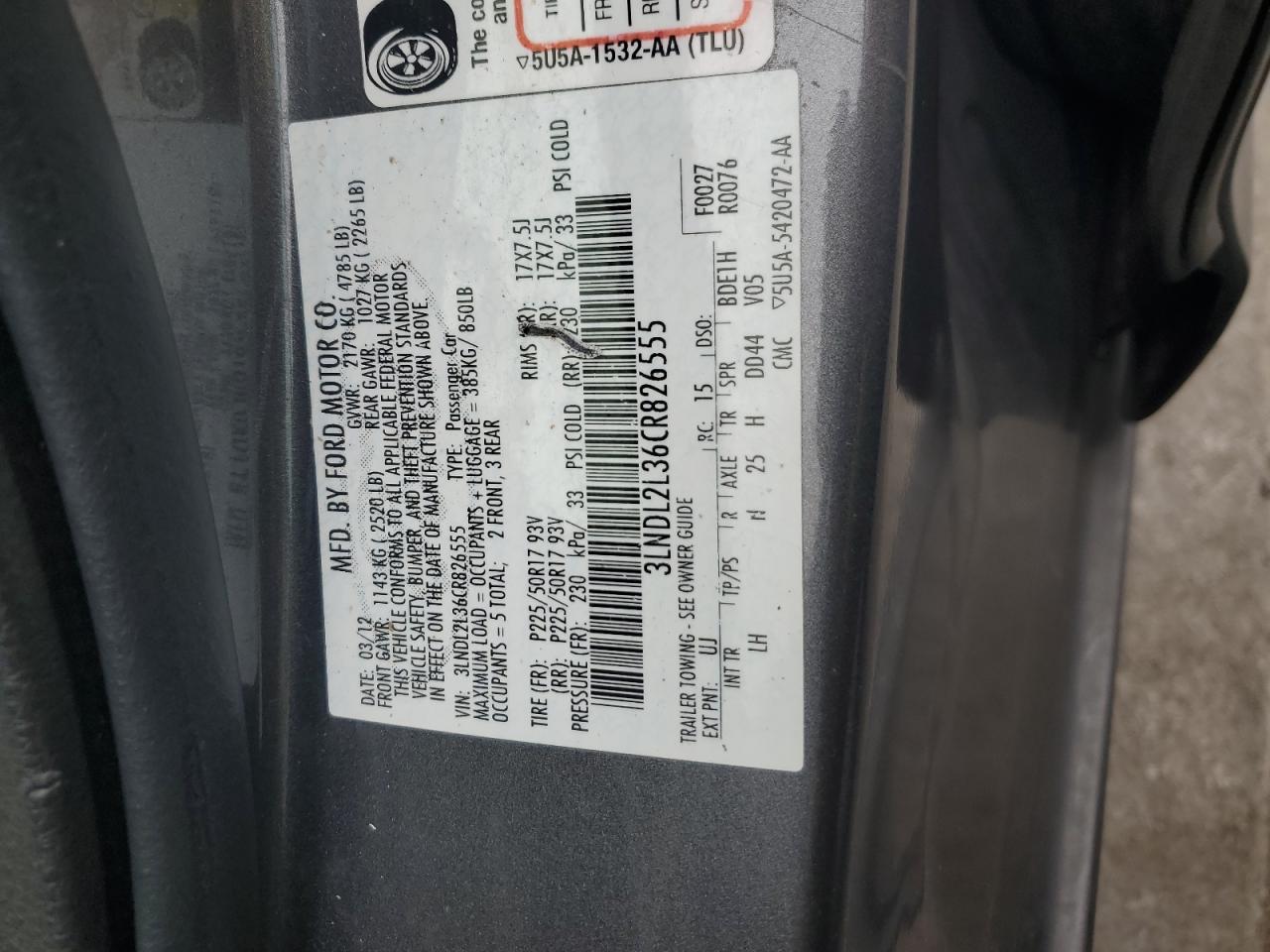 3LNDL2L36CR826555 2012 Lincoln Mkz Hybrid