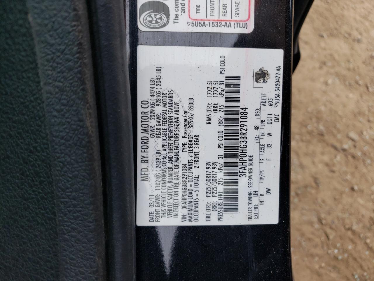 3FAHP0HG3BR291084 2011 Ford Fusion Se