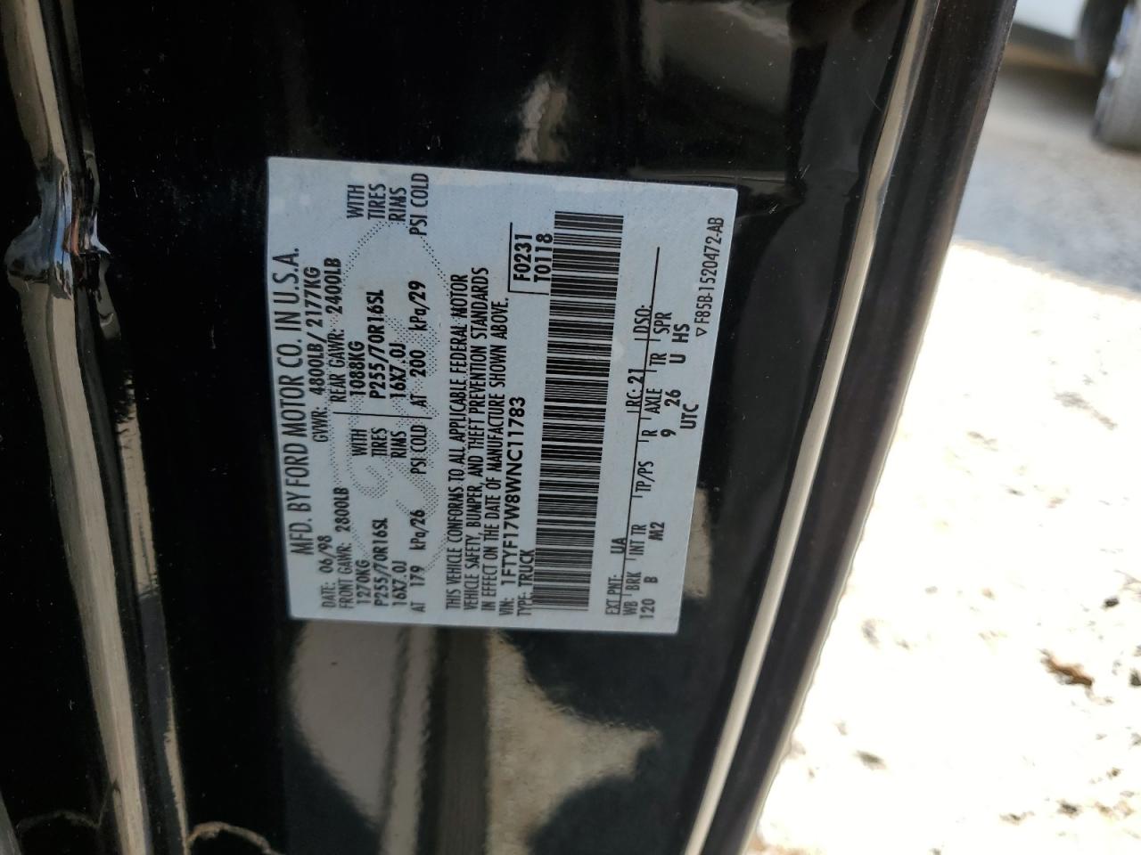 1FTYF17W8WNC11783 1998 Ford F150