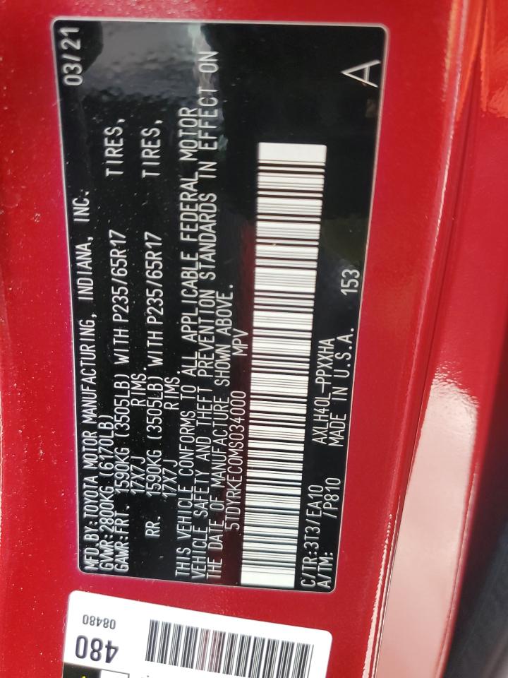 5TDYRKEC0MS034000 2021 Toyota Sienna Xle