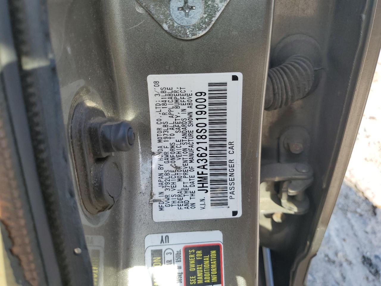 JHMFA36218S019009 2008 Honda Civic Hybrid
