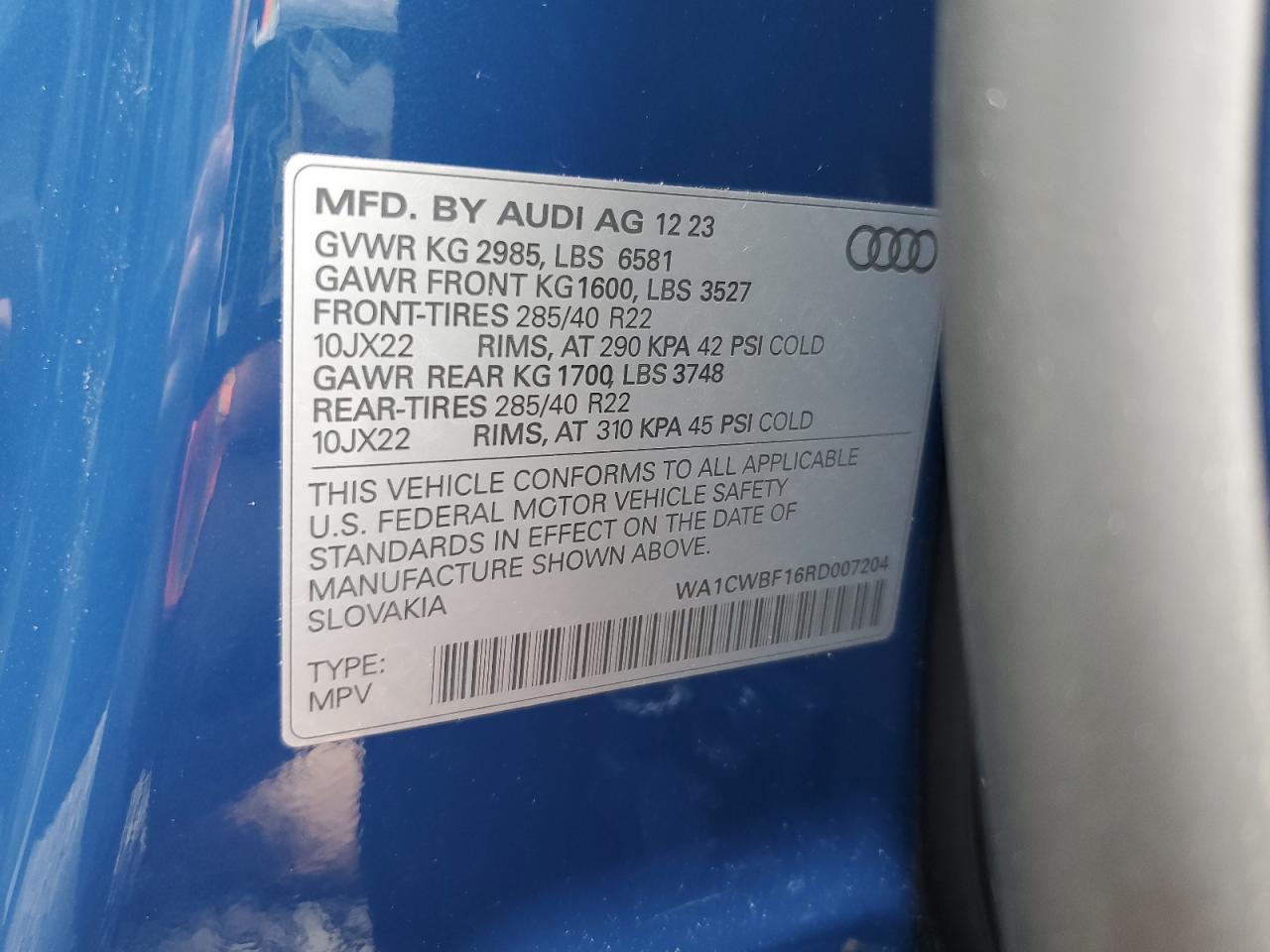 WA1CWBF16RD007204 2024 Audi Sq8 Prestige