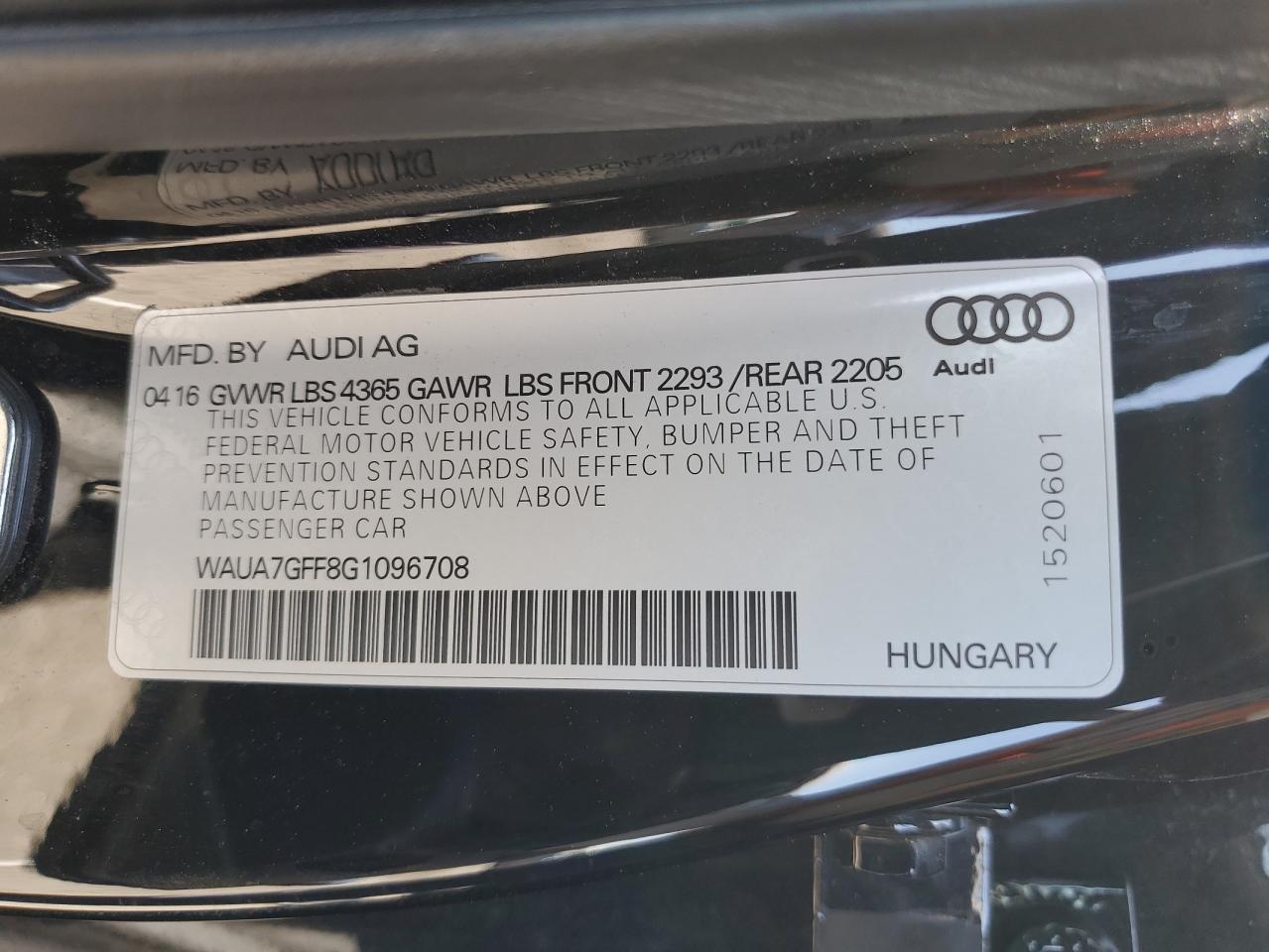 WAUA7GFF8G1096708 2016 Audi A3 Premium