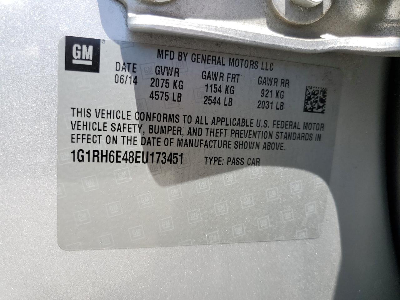 1G1RH6E48EU173451 2014 Chevrolet Volt