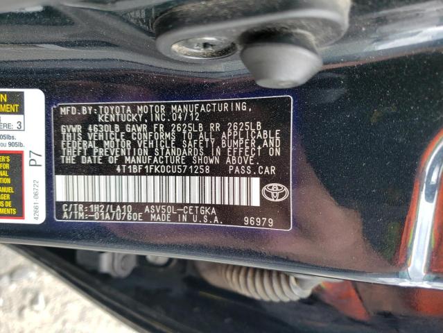 2012 Toyota Camry Base VIN: 4T1BF1FK0CU571258 Lot: 58943044