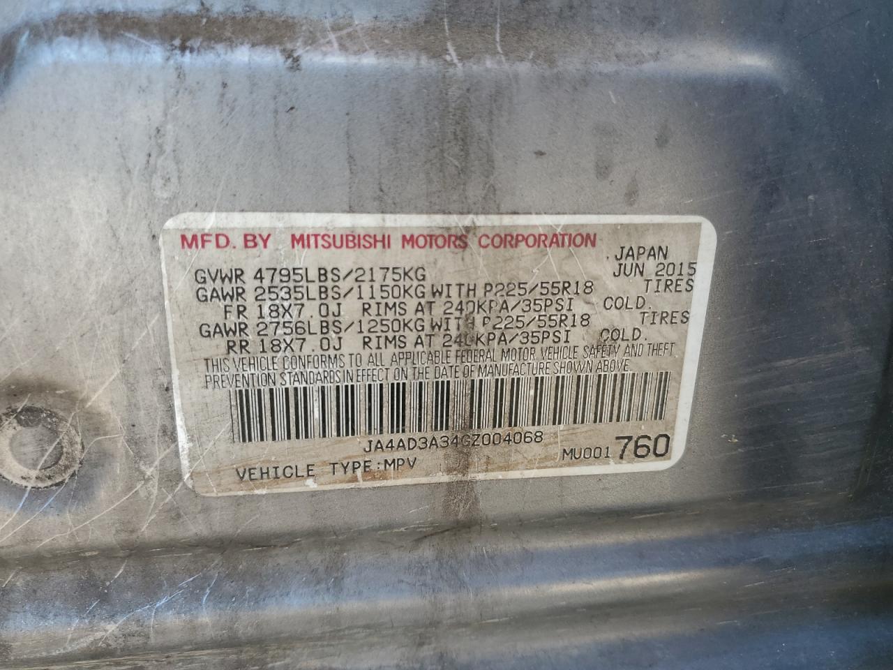 JA4AD3A34GZ004068 2016 Mitsubishi Outlander Se