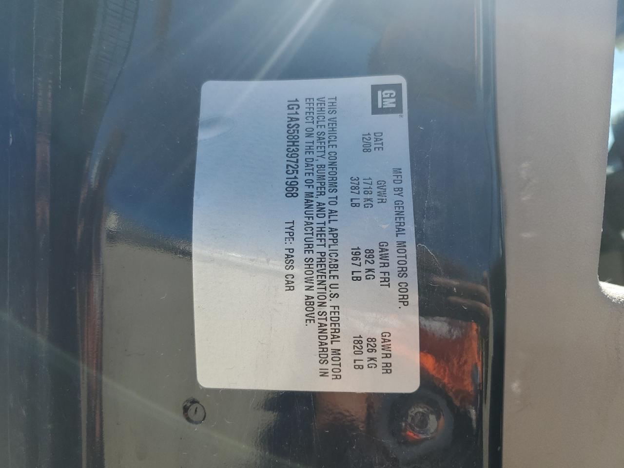 1G1AS58H397251968 2009 Chevrolet Cobalt Ls