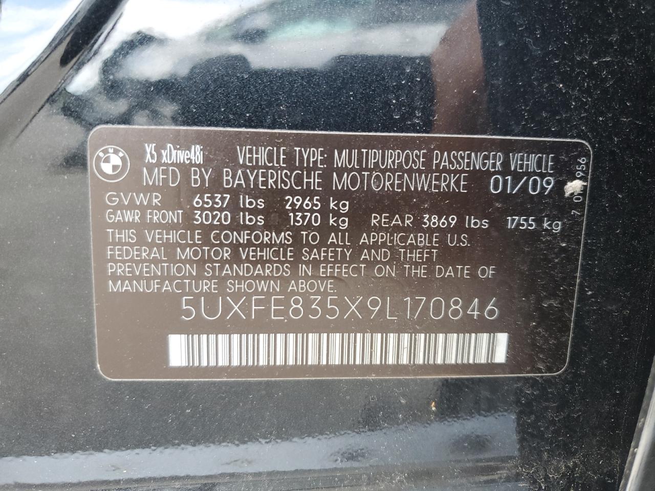 5UXFE835X9L170846 2009 BMW X5 xDrive48I