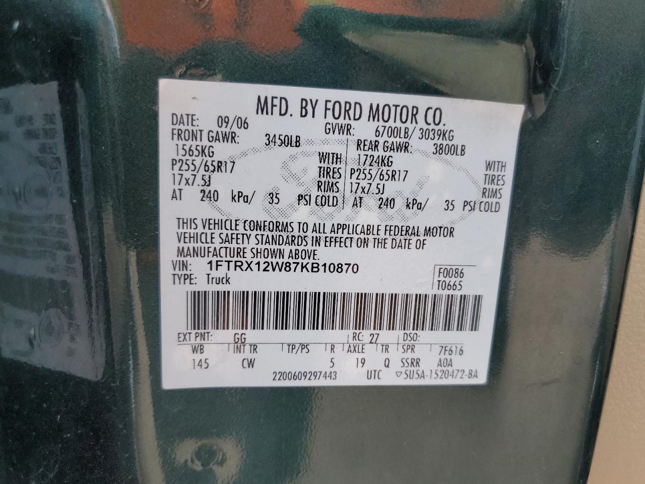 1FTRX12W87KB10870 2007 Ford F150