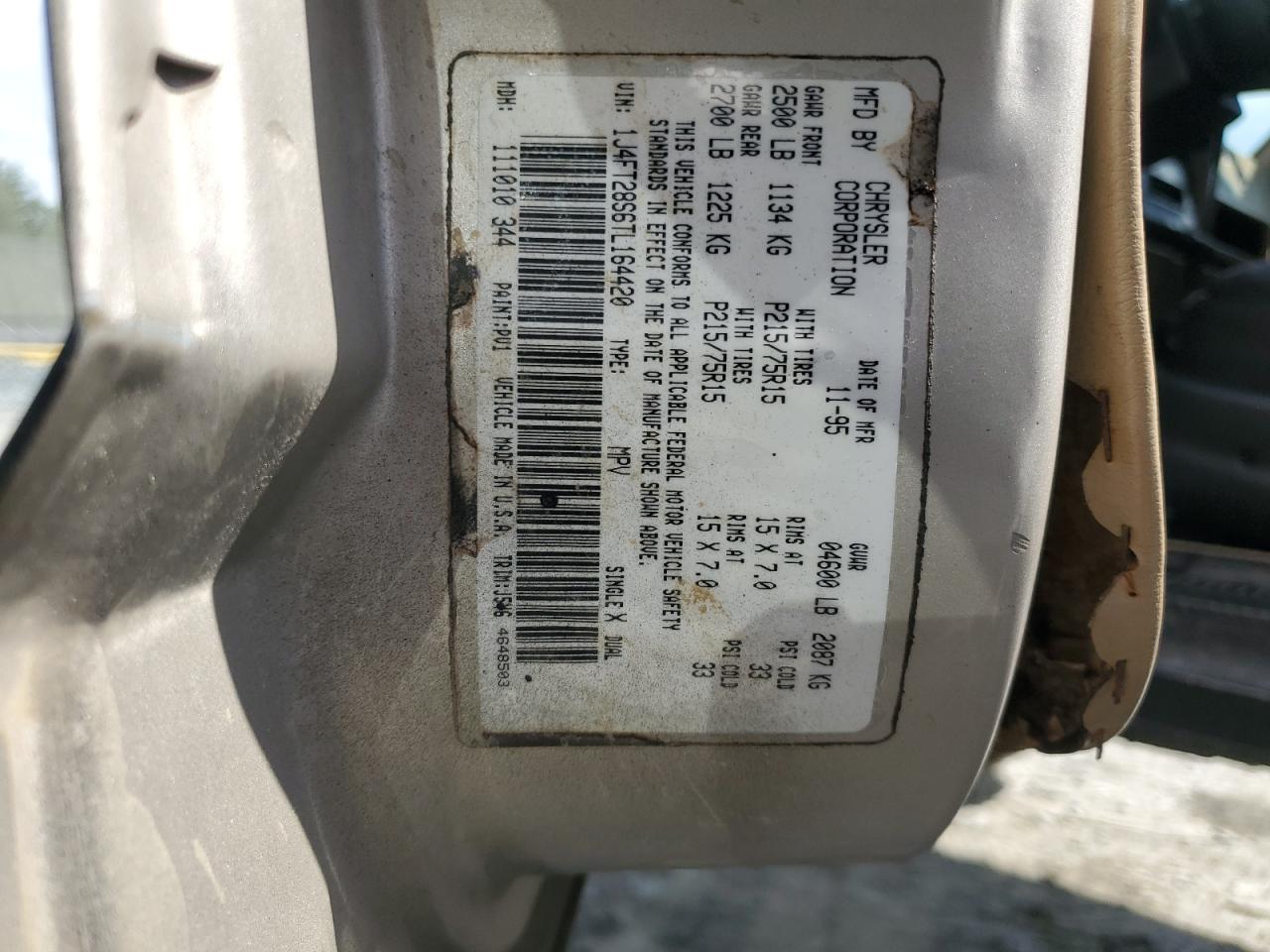 1J4FJ28SXTL171649 1996 Jeep Cherokee Se