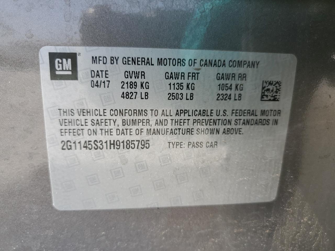 2G1145S31H9185795 2017 Chevrolet Impala Premier