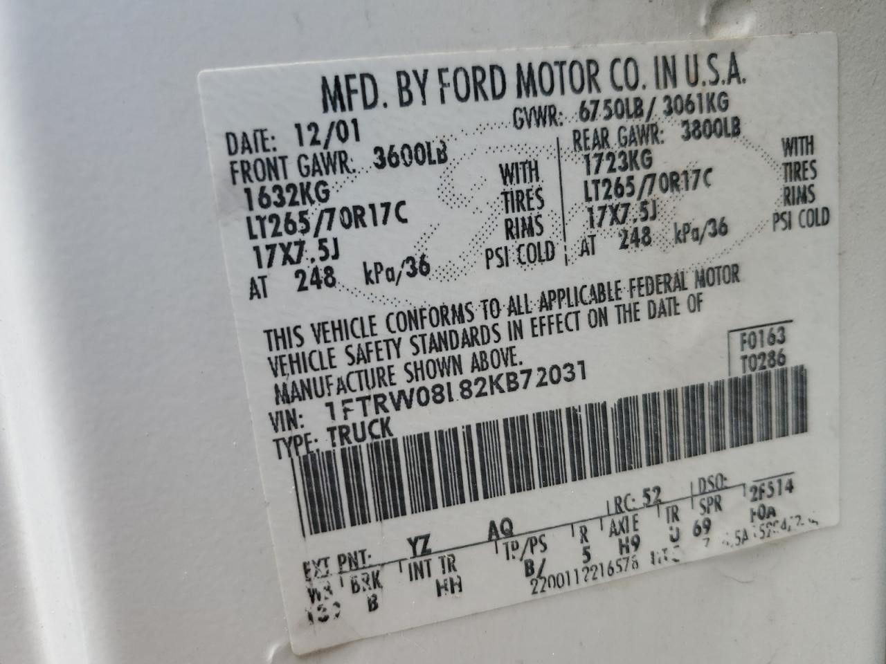 1FTRW08L82KB72031 2002 Ford F150 Supercrew