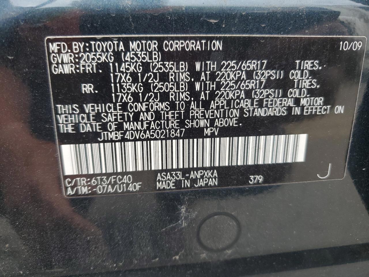 JTMBF4DV6A5021847 2010 Toyota Rav4