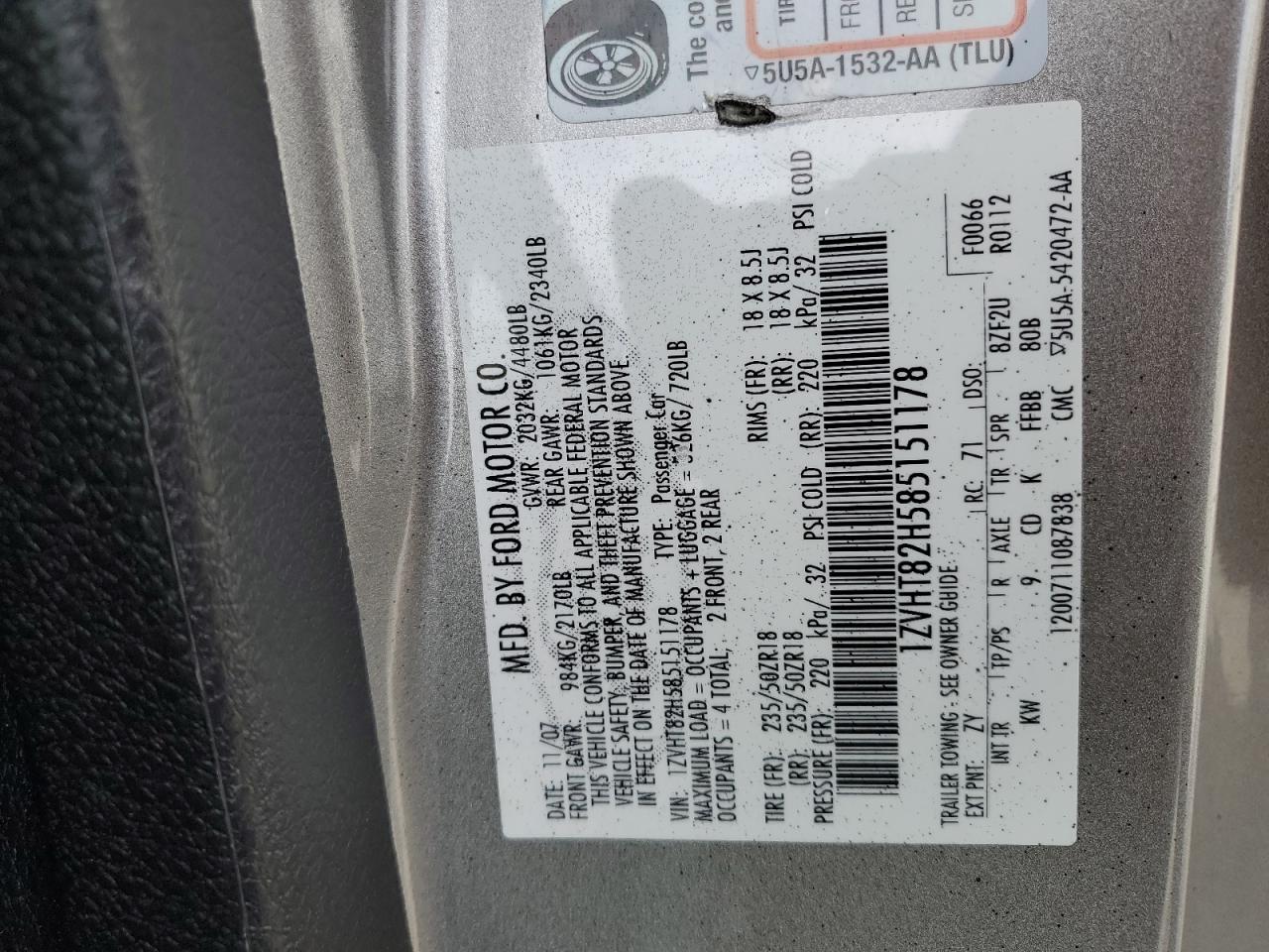 1ZVHT82H585151178 2008 Ford Mustang Gt